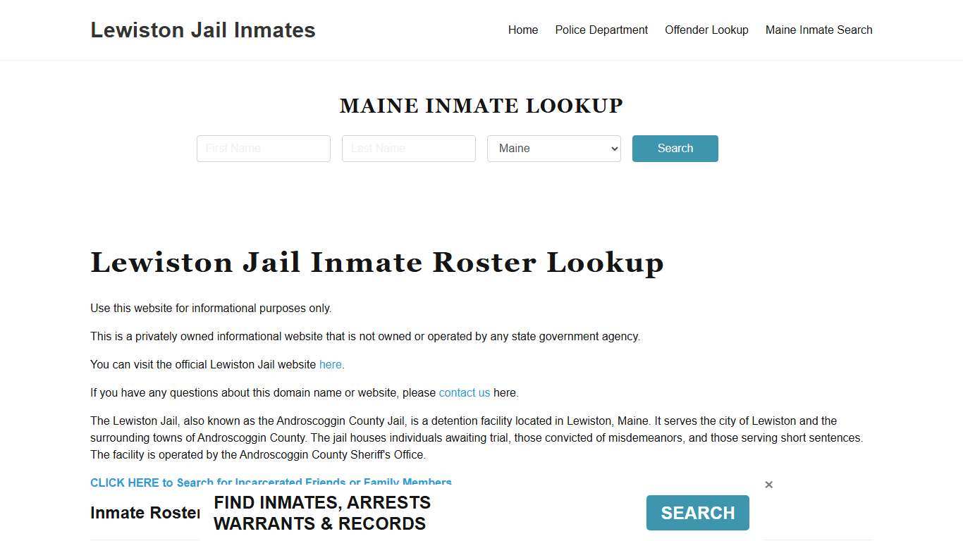 Lewiston Jail Inmate Roster, Androscoggin County, ME, Offender Search